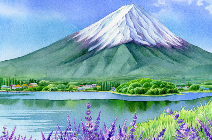 富士山の水彩イラスト KeikoTakamatsu