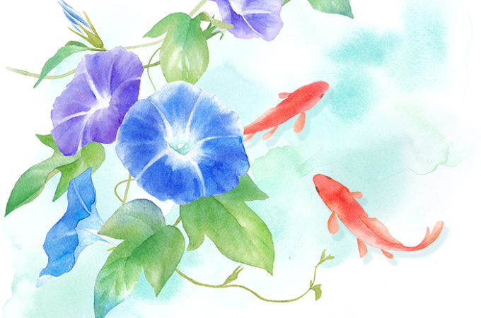 暑中お見舞い水彩イラスト。高松敬委子